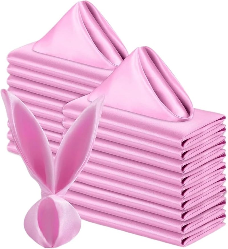 مناديل عشاء ساتان وردي 32 قطعة 30x30 سم ناعمة حريرية قابلة للغسيل لحفلات الزفاف والمطاعم - Image 1